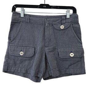 A.P.C Blue White Mini Pinstripe Button Pocket Cargo Mini Shorts size 2/FR 34